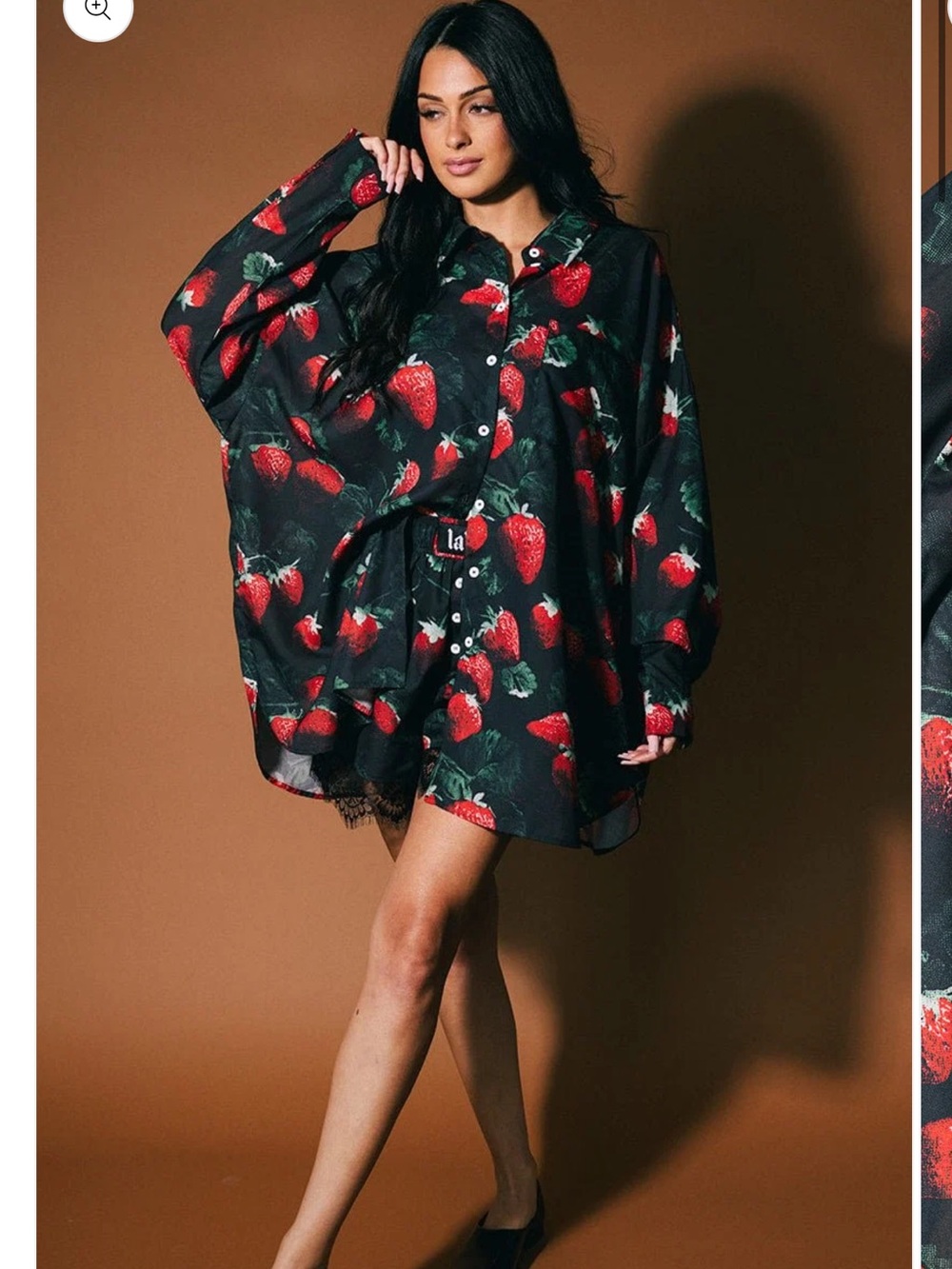 Dressed in LALA soul searching button up in strawberries size S/M
